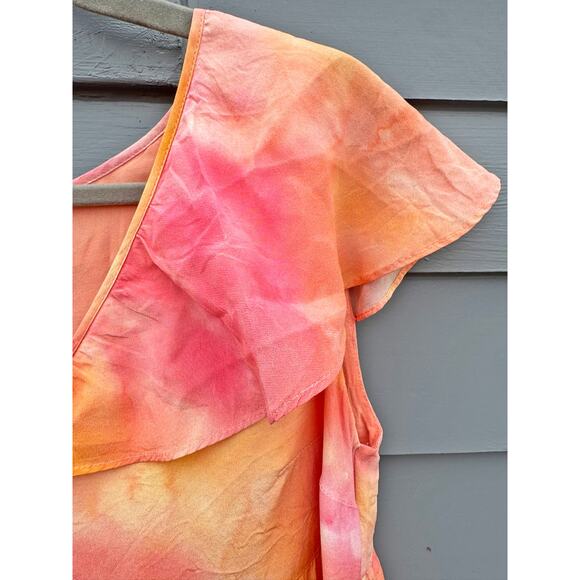 SOI PARIS Tie Dye Silk Babydoll Mini Dress Pink Orange 40 6 8 - Picture 4 of 6